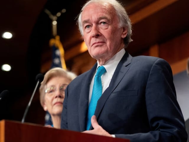 us senator edward markey d ma alongside senate democrats speaks during a press conference addressing a new policy that demands recipients of foreign military aid to follow international humanitarian law at the us capitol in washington us february 9 2024 photo reuters